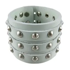 Gray Leather 3 Row Cone Spiked Wristband