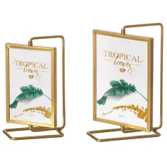 Gold Modern Metal Tabletop Photo Frame with Glass Cover and Free Spinning Stand for Tabletop Display