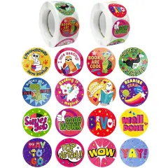 Wrapables 1 Inch Reward, Birthday, Thank You Stickers for Teachers, Students, Classrooms, Party Favors, Gifts, Boxes & Bags (1000pcs) Inspirational