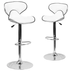 Emma and Oliver 2 Pack Contemporary Cozy Mid-Back Vinyl Adjustable Height Barstool with Chrome Base White