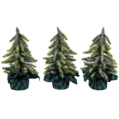 Northlight Mini Iced Downswept Pine Artificial Christmas Trees - 9" - Set of 3 Green