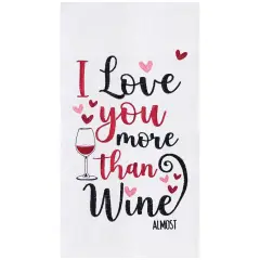 Love You More Than Wine Embroidered Cotton Flour Sack Kitchen Towel