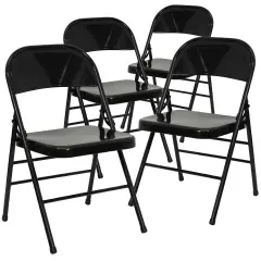 Emma and Oliver 4 Pack Triple Braced & Double Hinged Metal Folding Chair Black