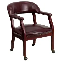 Emma and Oliver Conference Chair with Accent Nail Trimand Casters Oxblood Vinyl