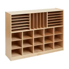 Multi-Section Mobile Storage Cabinet, Classroom Furniture Natural