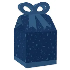 Big Dot of Happiness Navy Confetti Stars - Square Favor Gift Boxes - Simple Party Bow Boxes - Set of 12