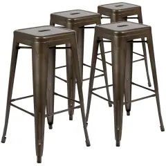 Emma and Oliver 4 Pack 30" High Metal Indoor Bar Stool - Stackable Stool Gun Metal