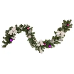 Northlight Pine Foliage Poinsettia and Snowflake Artificial Christmas Garland - 6' x 9" - Unlit Green