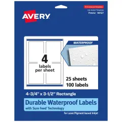 Avery Durable Waterproof Rectangle Labels with Sure Feed, 4-3/4" x 3-1/2"