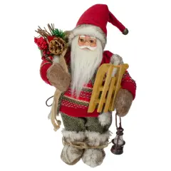 Northlight 12" Standing Santa With a Sled and Lantern Christmas Figure Red
