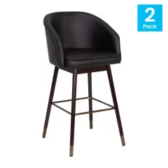 Emma and Oliver Arsinoe UpholsteredBar Height Dining Stool with Wood Frame - Set of 2 Black/Walnut