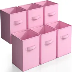 Sorbus Fabric Collapsible Cube Storage Bins Set (6 Pack) Pastel Pink