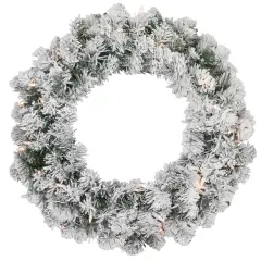 Northlight Pre-lit Heavily Flocked Madison Pine Artificial Christmas Wreath, 24-Inch, Clear Lights Green