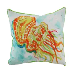 Betsy Drake Orange Jellyfish In/Outdoor Decorative Throw Pillow 16in.X20in.