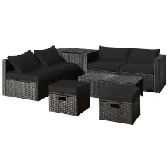 8 Pieces Patio Rattan Storage Table Furniture Set Black