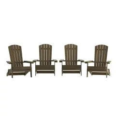 Merrick Lane Set of 4 Riviera Poly Resin Folding Adirondack Lounge Chair - All-Weather Indoor/Outdoor Patio Chair Mahogany