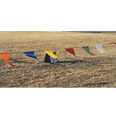 S&S Worldwide 100' Long Pennant Streamer. 18" Long Nylon Fabric Pennants in Assorted Colors Attached to a Strap. Perfect for Marking Fields, Directing Crowds, Cross Country Meets and More.