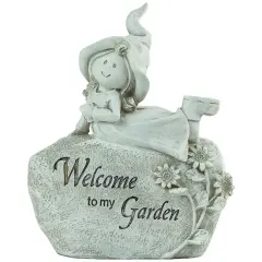Northlight 7.5" Girl Laying on Rock "Welcome To My Garden" Outdoor Garden Statue White