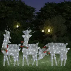 6 pcs Christmas Reindeers with White Mesh Silver