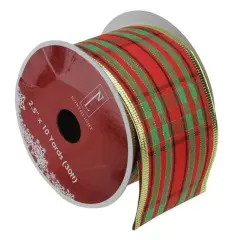 Northlight Red and Green Striped Wired Christmas Craft Ribbon 2.5" x 10 Yards