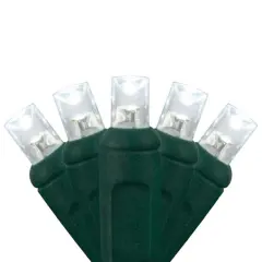 70 Cool White 5mm LED Christmas Lights, Green Wire, 4" Spacing