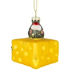 Northlight 3.25" Mouse with Cheese Glass Christmas Ornament Gray
