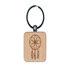 Dream Catcher Engraved Wood Square Keychain Tag Charm