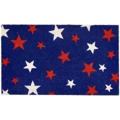 Northlight Blue Coir Red and White Stars Americana Outdoor Doormat 18" x 30"
