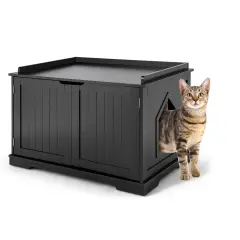 Cat Litter Box Enclosure with Double Doors for Large Cat and Kitty Black