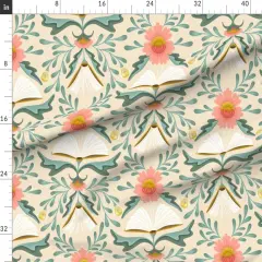 Various Fabrics by the Yard or Fat Quarter Library Book Pink Coral Damask Reading Hidden Whimsical Custom Printed Fabric by Spoonflower