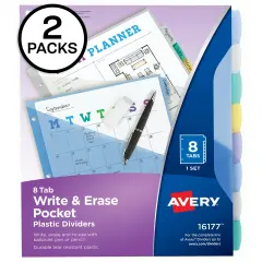 Write & Erase Plastic Dividers with Pockets, 8-Tabs, 2 Sets of 16177