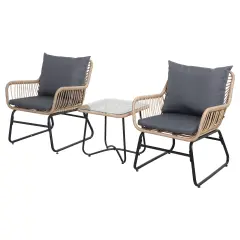 Northlight 3-Piece Santa Cruz Rattan Outdoor Patio Chat Set with Cushions Brown