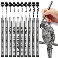 10 Black Micro-Pen Fineliner Ink Pens - Precision Multiliner Pens Micro Fine Point Drawing Pens for Sketching, Anime, Manga, Artist Illustration, Bullet Journaling, Scrapbooking