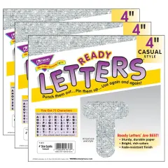 Silver Sparkle 4" Casual Uppercase Ready Letters&reg;, 71 Per Pack, 3 Packs
