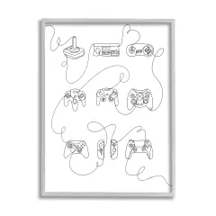 Stupell Industries Line Doodle Gaming Controllers Framed Giclee Art Gray Frame