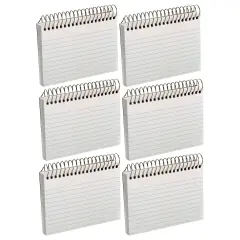 Spiral Index Cards, 3" x 5", White, Ruled, 50 Per Pack, 6 Packs