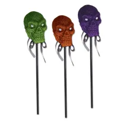 Beistle - Glittered Plastic Skulls with Stick - 16" - 12 Pack