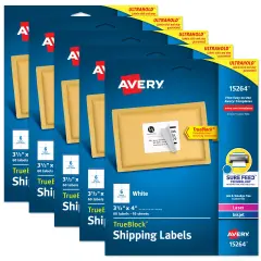Avery TrueBlock Shipping Labels, Sure Feed Technology, Permanent Adhesive, 3-1/3" x 4", 60 Labels (15264) - 5 Pack