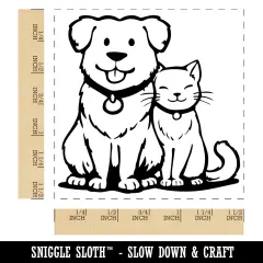 Dog and Cat Best Pet Friends Self-Inking Rubber Stamp Ink Stamper Blue
