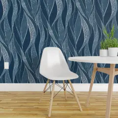 Pre-Pasted Wallpaper 2FT Wide Blue Water Abstract Animals Waves Ocean Snake Skin Animal Print Custom Pre-pasted Wallpaper by Spoonflower