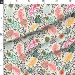 Various Fabrics by the Yard or Fat Quarter Tropical Feathers Pink Green Yellow Peacock Leopard Large Scale Custom Printed Fabric by Spoonflower
