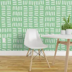 Peel & Stick Wallpaper 2FT Wide Modern Pastel Abstract Green Whimsical Geometric Lines Wavy Zigzag Custom Removable Wallpaper by Spoonflower