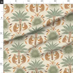 Various Fabrics by the Yard or Fat Quarter Beige Art Deco Monkeys Safari Palm Trees Travel Boho Muted Neutrals Summer Animals Plants Large Scale Custom Printed Fabric by Spoonflower