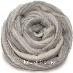 100% Merino Wool Roving. Soft Colorful Combed Top Roving for Felting, Spinning, Fiber Arts. Natural Grey