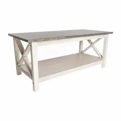 Merrick Lane Matty Rustic Coffee Table with Lower Shelf, Farmhouse Style Solid Wood Accent Table AcaciaGry/RusticWht