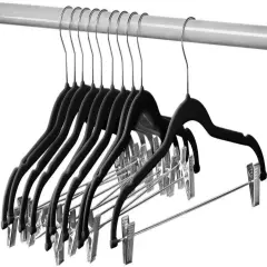 Kitcheniva Black Velvet Clothes Hangers With Clips Pack of 10