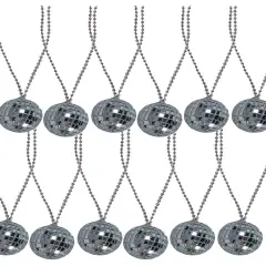 Lot 12 Silver 70s Bling Disco Ball Chain Necklace Costume Accessory