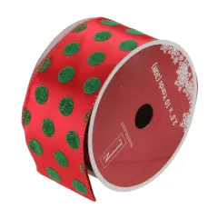 Northlight Club Pack of 12 Red and Green Polka Dot Wired Christmas Craft Ribbon Spools - 2.5" x 120 Yards