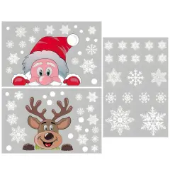 Wrapables Snowflake Window Clings Decal Stickers, Christmas Winter Decoration for Glass Windows 3pc Santa + Deer