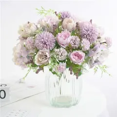 Artificial Flower Bunches, Fake Peony Silk Hydrangea Bouquet, Table Wedding Decor, Faux Flower Arrangements, Purple